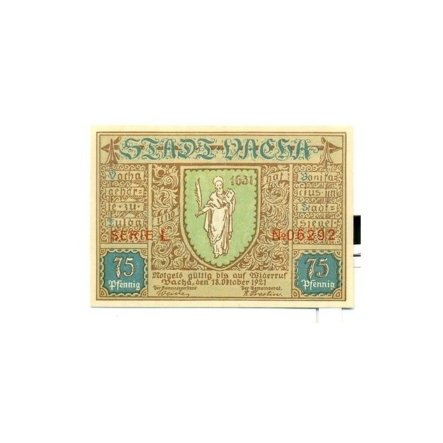 OLD GERMANY EMERGENCY PAPER MONEY - NOTGELD Vacha 1921 75 Pf SERIE L