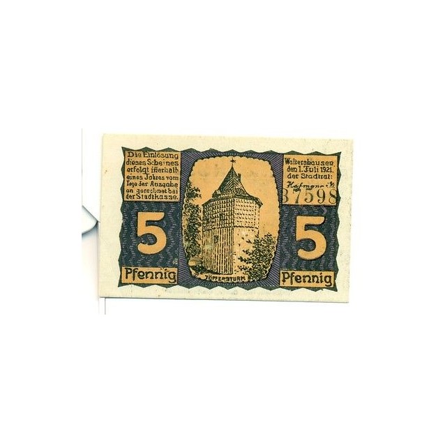 OLD GERMANY EMERGENCY PAPER MONEY - NOTGELD Waltershausen 1921 5 Pf