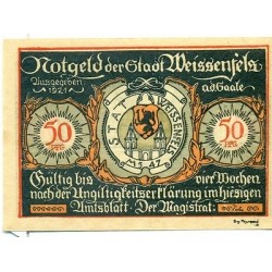 OLD GERMANY EMERGENCY PAPER MONEY - NOTGELD Weissenfels 1921 50 Pf 3