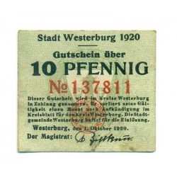 OLD GERMANY EMERGENCY PAPER MONEY - NOTGELD Westerburg 1920 10 Pf