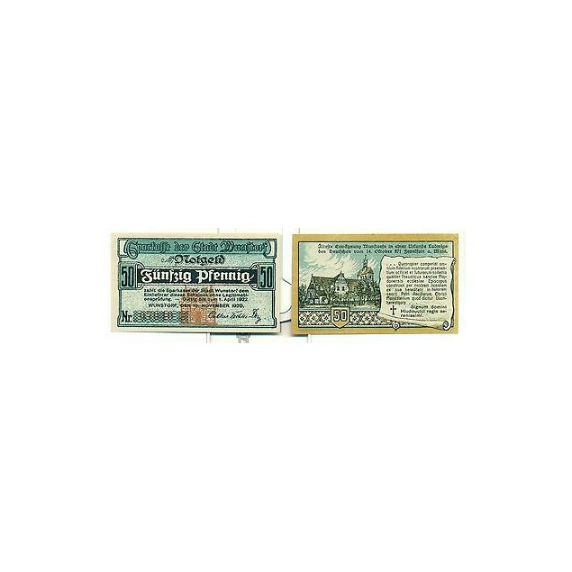 OLD GERMANY EMERGENCY PAPER MONEY - NOTGELD Wunstorf 1920 50 Pf