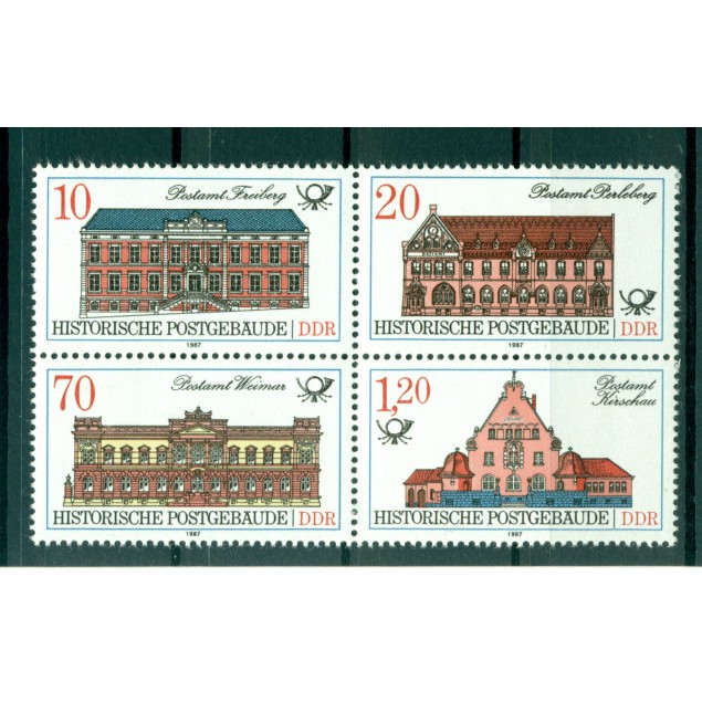 Allemagne - RDA 1987 - Y & T n. 2687/90 - Hôtel des Postes historiques  (Michel n. 3067/70)
