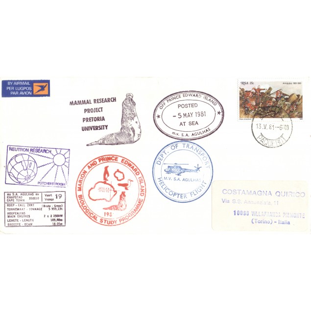 South Africa 1981 - Y & T n. 487 - Cover M.V. "S.A.Agulhas".  Prince Edward Island (Antarctica)