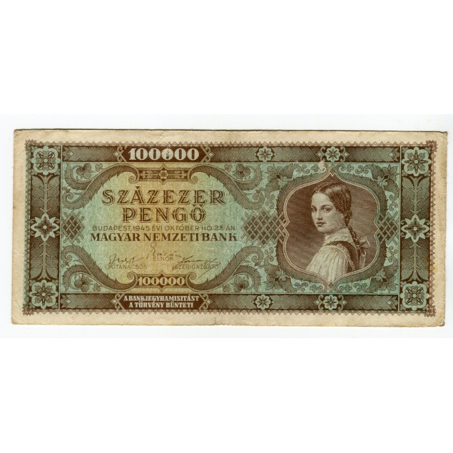 HUNGARY - National Bank Inflationary Era 1945 - 100.000 Pengo