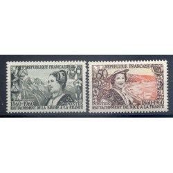 France 1960 - Y & T n. 1246/47 - Attachment of Duchy of Savoy and County of Nice (Michel n. 1294/95)