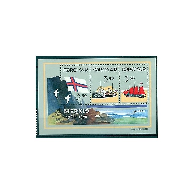 BATEAUX & DRAPEAU - VESSELS & FLAG FAROE ISLANDS 1990 block