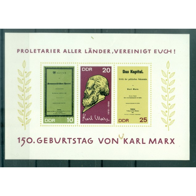 Germania - RDT 1968 - Y & T foglietto n. 22 - Karl Marx (Michel foglietto n. 27)