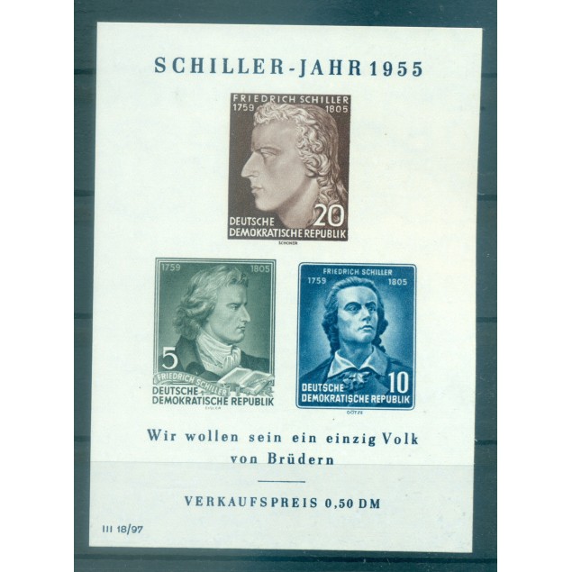 Allemagne - RDA 1955 - Y & T feuillet n. 6 - Friedrich Schiller (Michel feuillet n. 12 X II)