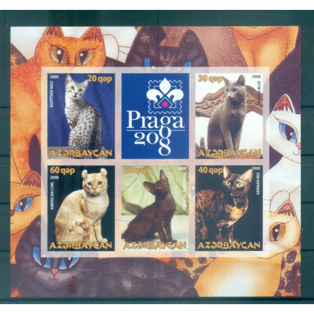 Azerbaigian 2008 - Praga 2008 - Foglietto "gatti" non dentellato