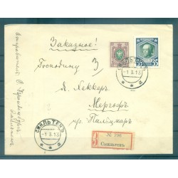 Impero russo 1913 - Y & T n. 72-86 - Raccomandata Smiltene - Palsmane (Michel n. 74 II a b - 92)