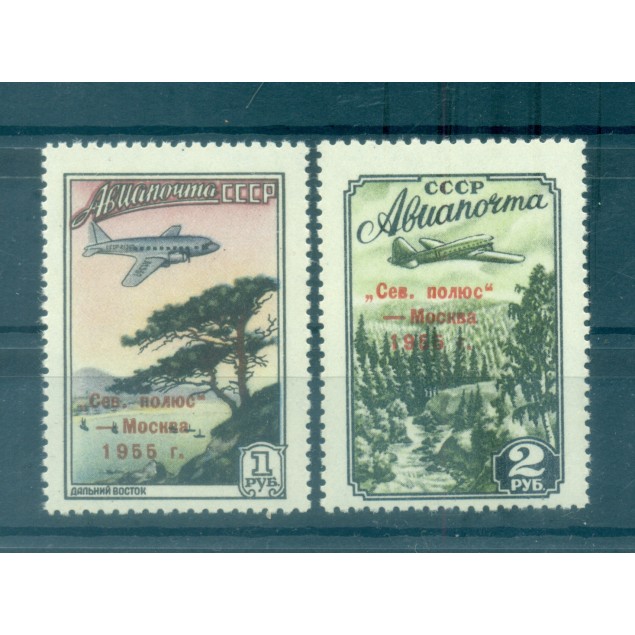 URSS 1955 - Y & T n. 102/03 poste aérienne - Stations scientifiques "Pôle Nord 4 et 5" (Michel n. 1789/90 A II)