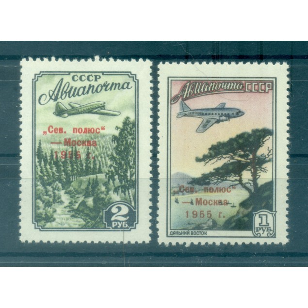 USSR 1955 - Y & T n. 102/03 air mail - Scientific stations "North Pole 4 and 5" (Michel n. 1789/90 A II)