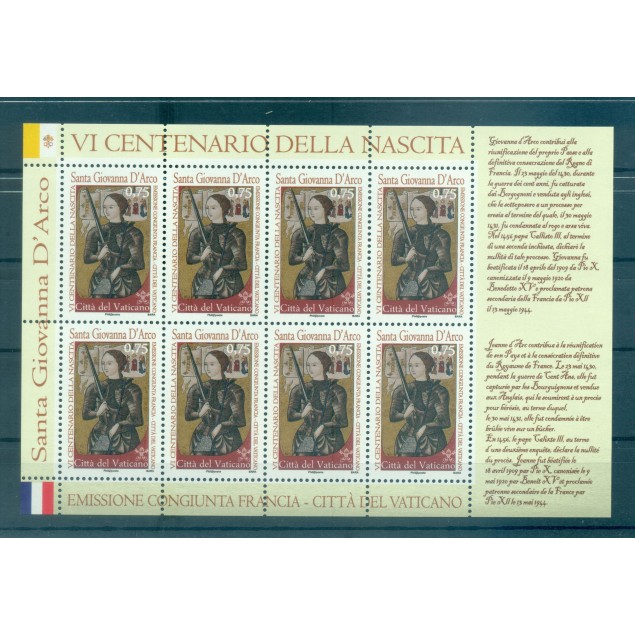 S. GIOVANNA D'ARCO - S. JOAN OF ARC  VATICAN 2012 sheetlet