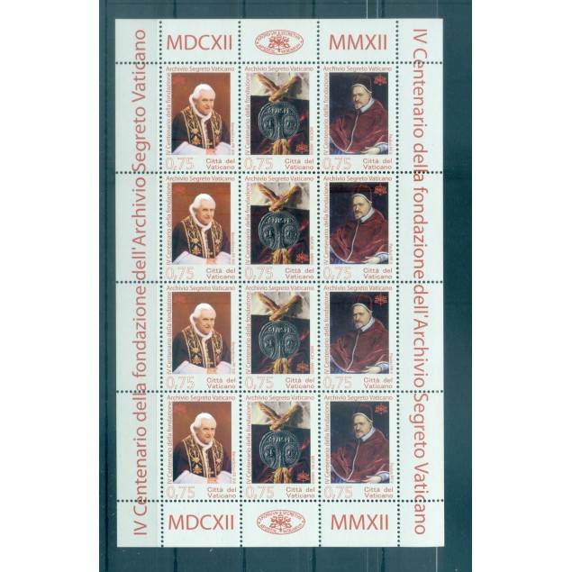 PAPI - POPES VATICAN 2012 Vatican Secret Archives 400th Ann. sheetlet