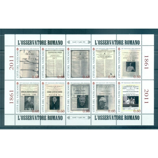 OSSERVATORE ROMANO 150th Ann. VATICAN 2011 sheetlet
