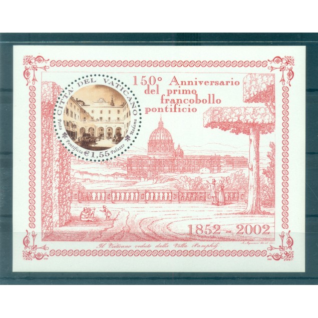 STAMP ON STAMP VATICAN 2002 150th Ann. First Vatican Stamp set+block