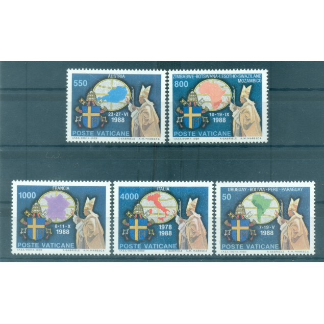 Vatican 1989 - Y & T n. 867/71 - Voyages du pape Jean-Paul II (Michel n. 988/92)