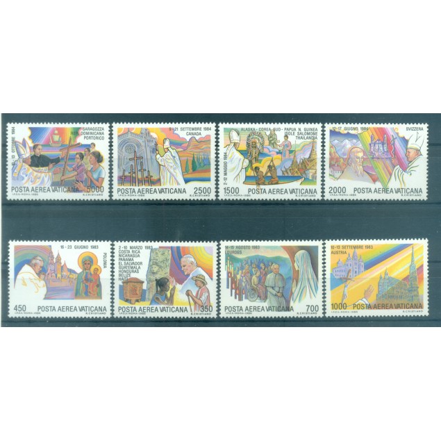 Vaticano 1986 - Y & T n. 75/82 posta aerea - Viaggi di Papa Giovanni Paolo II (Michel n. 899/906)