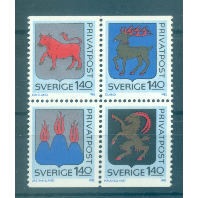 Suède 1982 - Y & T n. 1171/74 - Stemmi di province (Michel n. 1189/92)