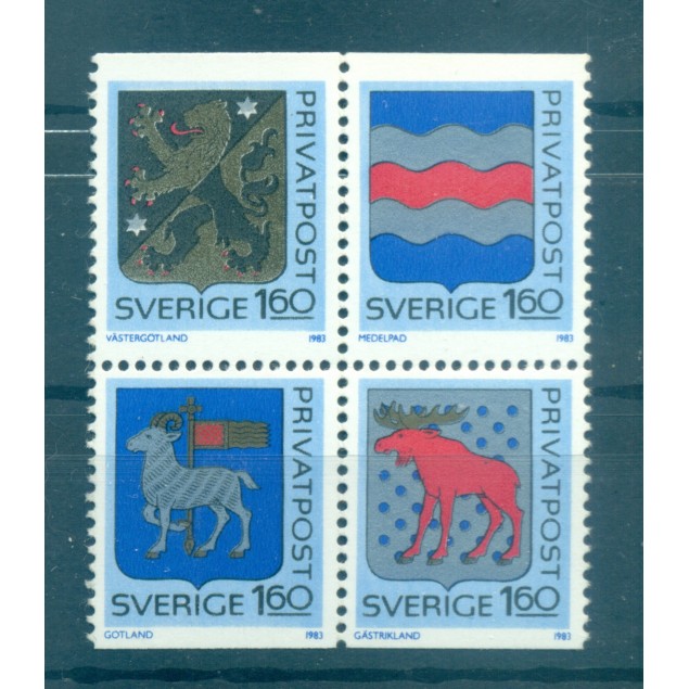 Suède 1983 - Y & T n. 1215/18 - Coats of arms of provinces (Michel n. 1233/36)