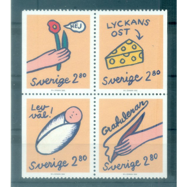 Suède 1992 - Y & T n. 1708/11 - Timbres des voeux (Michel n. 1726/29)
