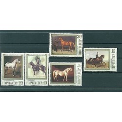 URSS 1988 - Y & T n. 5536/40 - Tableaux du Musée de la race chevaline