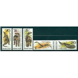 USSR 1990 - Y & T n. 5780/84 - Prehistoric animals (Michel n. 6116/20)