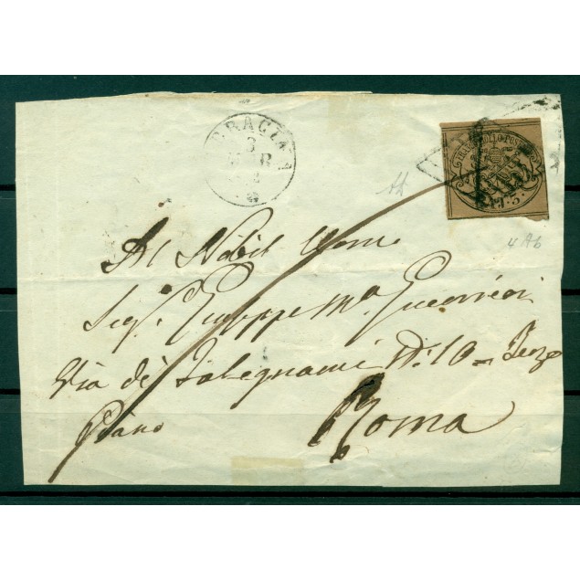 Stati Pontifici 1852/64 - Y & T n.  4 b - 3 baiocchi su lettera